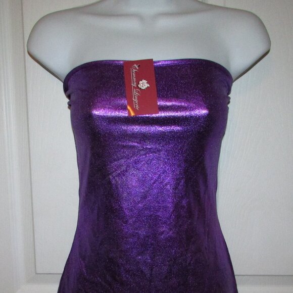 Purple Metallic Mini Dress and Thong Panty - Med - NEW - Picture 2 of 9